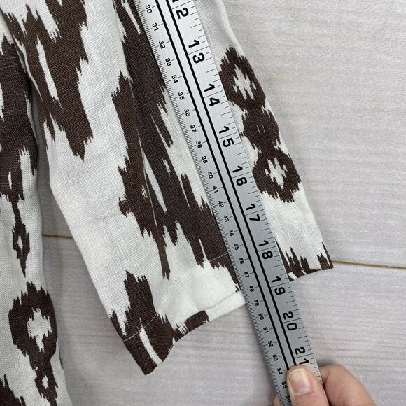 Chico's Womens Cardigan Top Sz 2 L 12 Brown White Open Front Tribal 3/4 Sleeve - Picture 9 of 11